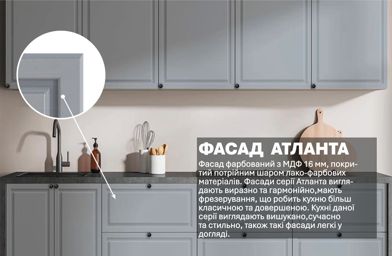 Кухня "Атланта" 2,4м фарбований МДФ