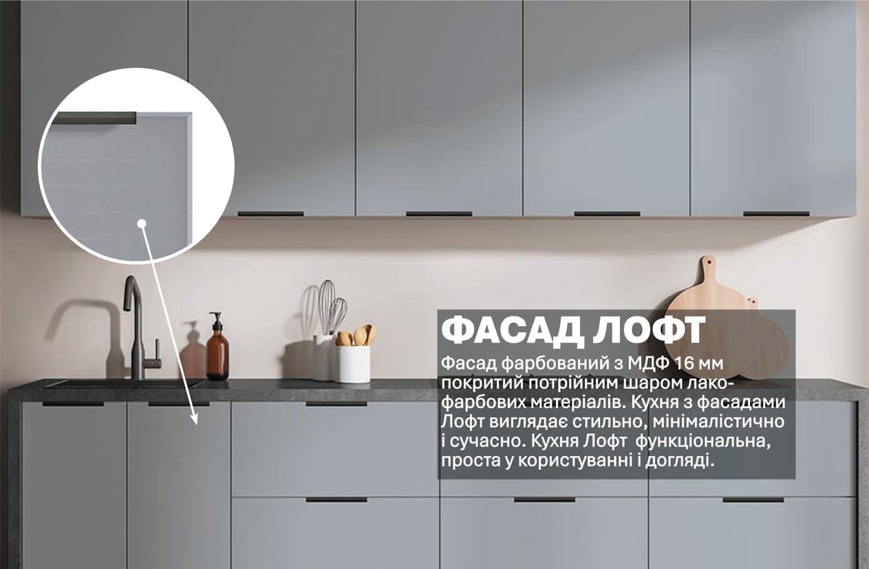 Кухня "Лофт" 2,4м фарбований МДФ