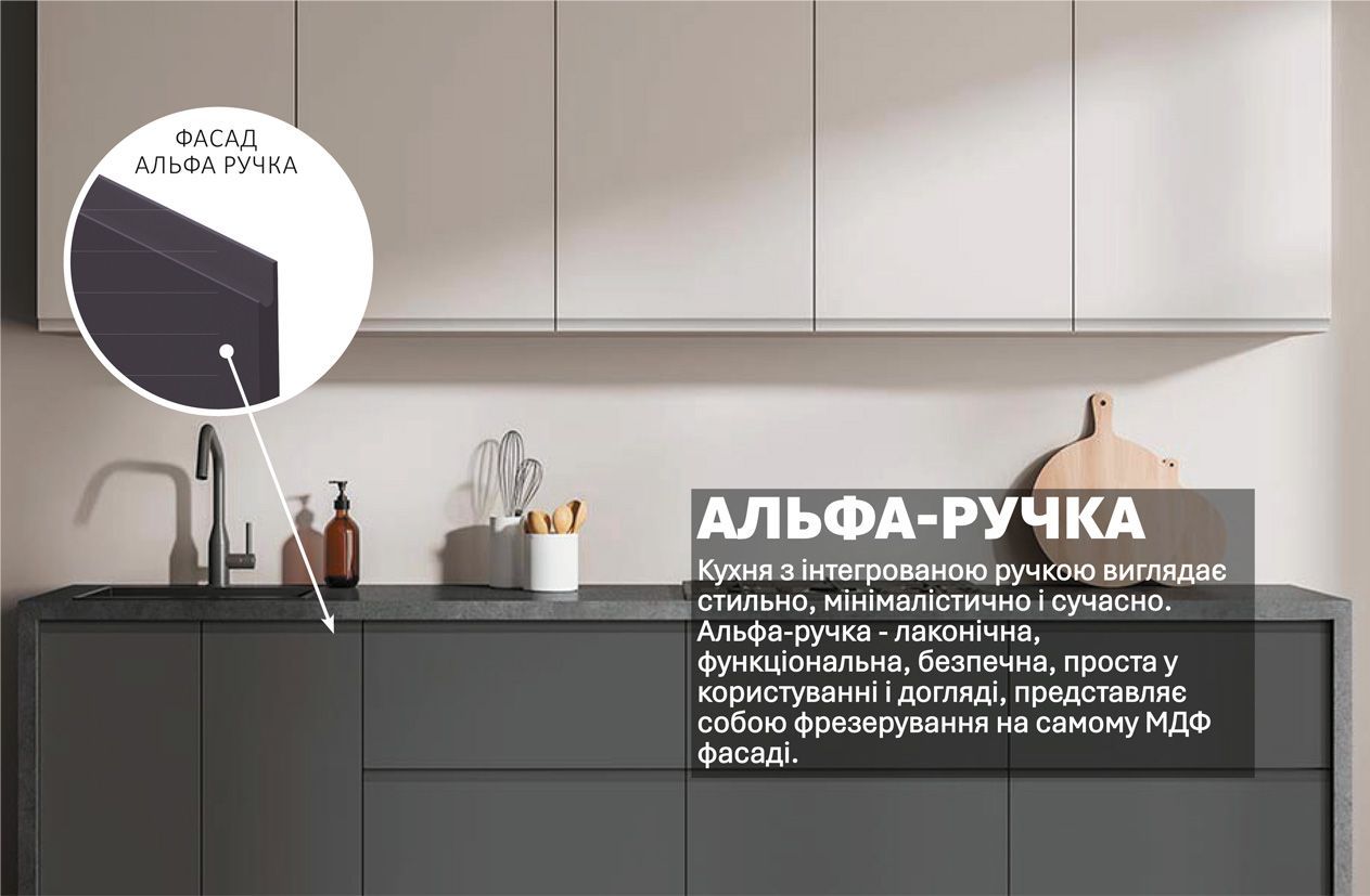 Кухня "Альфа ручка" 2,4м фарбований МДФ