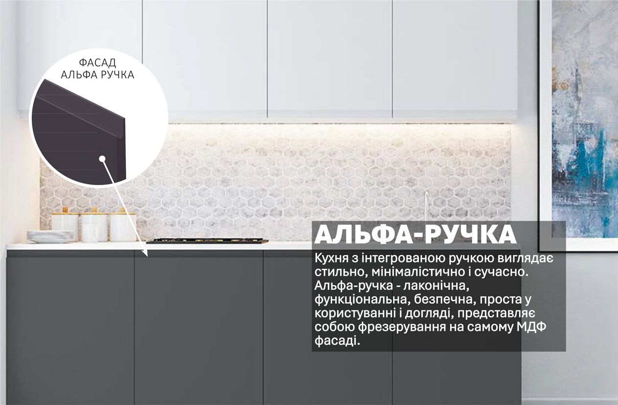 Кухня "Альфа ручка" 2м фарбований МДФ