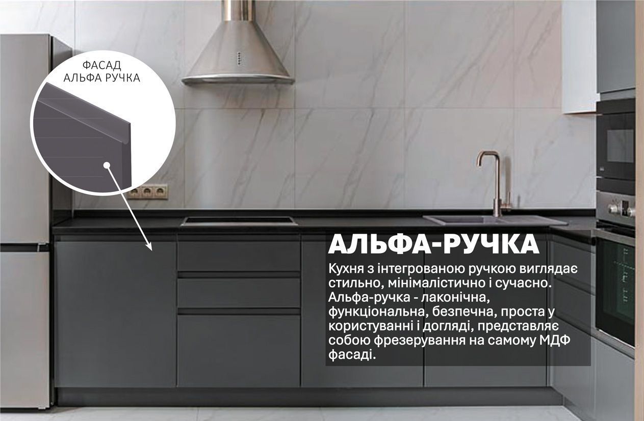 Кухня "Альфа ручка" 3,2 х 1,8м кутова фарбований МДФ