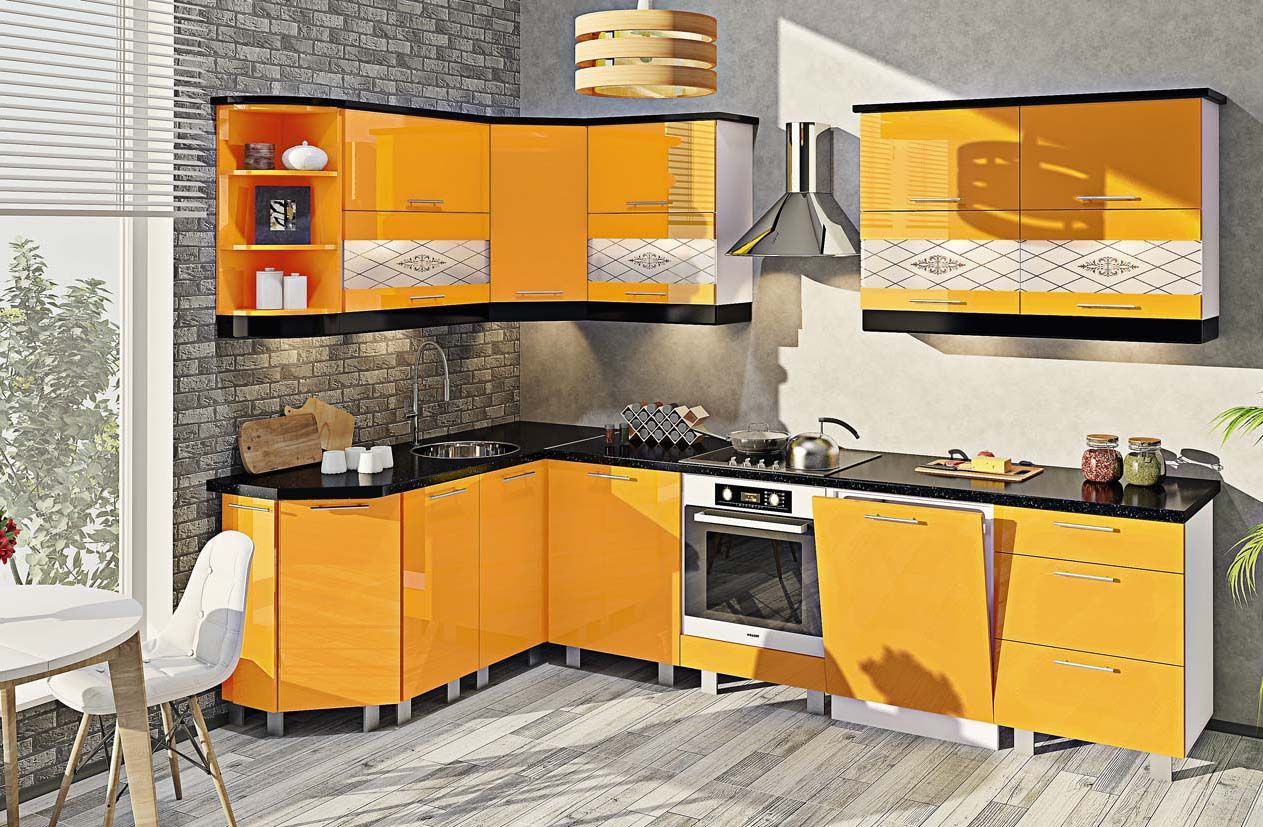 Кухня "Фарбований високий глянець" 3 х 1,7м кутова